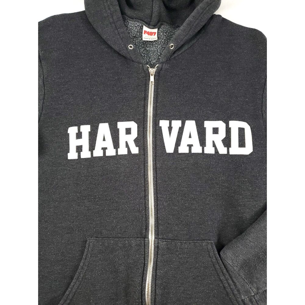 American Apparel F497 Gray Harvard Sweatshirt Hoodie Full‎ Zip University School - Picture 4 of 6